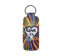 Ruoming 1PCS pattern chloroprene rubber lipstick holder keychain, 4.52x1.57 inches, protective cover with metal ring (Love)