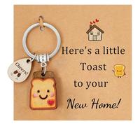 RUOVANL New Home Keyring House Warming Gifts Cute Wood Charm | Wood-look toast bear heart key holder charm for keys, house keys or bags; suitable with a card or gift bag.