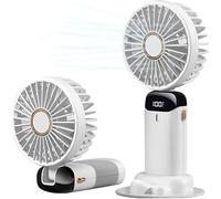 RUOVXWU Hand Held Fan,Portable Handheld USB Handheld Fan with 5 Speeds,3000mAh Rechargeable folding Small LED Intelligent Digital Display Desk Fans for Home Office Bedroom Outdoor Travel (White)