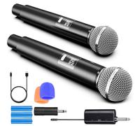 RUOVXWU Microphone Wireless Microphones for Adults Portable Rechargeable Dual Handheld Cordless Metal Singing Microphone for 2 People for Singing,Speech, Church, Party, Home KTV, DJ,Wedding