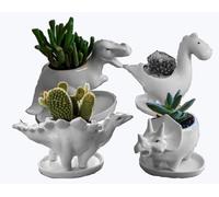 Ruoxian 4pcs Dinosaurl Shaped Planter Small Succulent Pot Small Succulent Pots with Drainage, Ceramic Dinosaurl Planter, Indoor Plant Container Planter with Drainage Hole Home Office Desk Garden