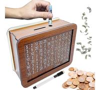 RUOXIXI Wooden Money Box with Numbers Checks, Money Saving Box, Money Box for Ticking with Target Money Saving Box with Goal, Holiday Money Box, Piggy Bank, Money Box 1000
