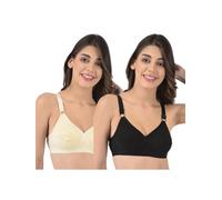 Rupa Softline Women's Cotton Wire Free Classic Full Coverage Bra (Pack of 2), Black-Skin, 34B