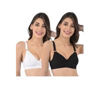 Rupa Softline Women's Cotton Wire Free Classic Full Coverage Bra (Pack of 2), White - Black, 32B