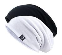 Ruphedy Men's Slouchy Beanie Summer Lightweight Thin Hollow Long Baggy Skull Cap, 2 Packs (2PC-301-Black/White)