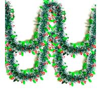 RUPOFUZA Christmas Tinsel Garland Shiny Thick Green Xmas Tree Decorations Twist Hanging Metallic Foil Garland for Christmas Party Home Indoor Outdoor Decor - 33FT