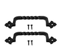 rupusiner Door Pull Handle 2Pcs with Twisted Design Black Iron Barn Door Handles with Four Screws Sturdy Retro & Rustic Door Pulls for Wooden Garden Gate Shed Cabinet Door Door Pull Handle