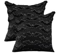 rupusiner Halloween Pillow Covers 18x18 2Pcs Soft Plush Bat Pillow Covers Halloween Jacquard Pillowcases for Chair Sofa Couch Bedroom Living Room Home, No Insert