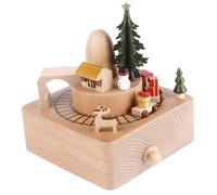 rupusiner Wooden Music Box, 4x6 Christmas Music Box Hamlet Tunnel With Small Moving Magnetic Train Clockwork Musical Movement For Lover Friends And Children