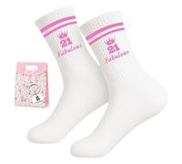 RUQVKWLA 21st Birthday Gift for Her, Sister Gifts 3 Piece 21 Fabulous Socks Keyring and Gift Bag Set, Funny Socks for Daughter Friend Niece Girlfriend Birthday Party Keepsake
