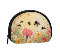 Rural Bees Wildflowers Minis Storage Bag Shell Wallet Small Coin Purse with Minis with Zipper Change Purse for Coin Keys You Can Also Store Any Small Objects You Want