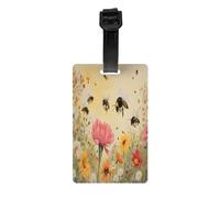Rural Bees Wildflowers -Print Personalized Luggage Tag Set, Custom Travel ID Tags with Strap for Suitcases, Bags, Golf Kit.