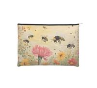 Rural Bees Wildflowers Reusable Paper Cosmetic Bag Waterproof & Lightweight for Travel, School & Daily Use Full-Print Design Women, Students, Eco-Conscious