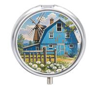 Rural Blue Valley Warehouse Pill Box for Pocket Round Pill Box 3 Compartment Decorative Portable Travel Pill Holder Tablet Vitamin Organizer Mini Pill Case