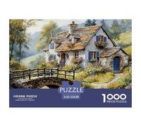 Rural Cottage 1000 Pieces Puzzle Game - Quaint Cottage with Stream And Bridge The Whole Family Fun And Challenging Activity for Home Decompression52x38cm/1000pcs