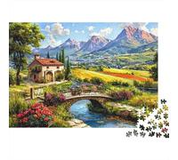 Rural Cottage Landscape 1000 Pieces Puzzle ForAdults Kids Beautiful View Mountain Valley Farm Home Decoration Educational Game Gifts Puzzles for Adults Jigsaw Puzzles for Adults 52x38cm/1000pcs
