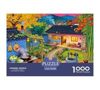 Rural Courtyard Jigsaw Puzzles Puzzles for Adults Kids. 1000 Piece Harvest & Cooking Whimsical Challenge Toy Educational Game Home Decoration for Educational Games Gifts 52x38cm/1000pcs