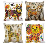 Rural Cushion Covers 45 X 45 Set of 4 Square Outdoor Cushions Waterproof Linen Decorative Pillows Covers Fall Pattern Design with Invisible Zipper for Home Decor Living Room, Gifts for Women 5-29O
