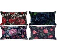 Rural Cushion Covers 50 x 70 Flower Outdoor Cushions Waterproof Linen Set of 4 Rectangle Decorative Pillows with Smooth Invisible Zip for Livingroom Fall Outdoor Patio Garden Bench Decor Gifts 5d-54