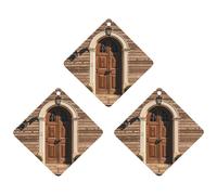 Rural Door Design Retro Car Air Freshener, 3 Pcs Rhombus Hanging Air Freshener Cards, Long Lasting Fragrance Scented Cards for Car, Home, Office Gray-style