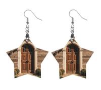 Rural Door Design Retro Wooden Earrings for Women, Vintage Elegant Wood Jewelry, Lightweight Earrings for Wedding, Party, Everyday Jewelry Gift, Star, Wood, wood