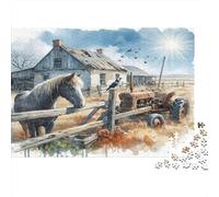 Rural Farm Scene 1000 Pieces Jigsaw Puzzle for Adults & Children, Thick Cardboard, Non-Reflective Surface, Farm Horse Tractor, Educational Brain Teaser, Ideal Wall Art for Home 38x26cm/1000pcs