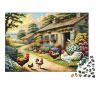 Rural Farm Scene 1000pcs Jigsaw Puzzle for Adults, Recycled Paper, Non-Reflective Surface, Farmhouse with Chickens, Educational Family Fun, Improves Concentration & Problem-Solving 52x38cm/1000pcs
