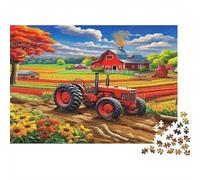 Rural Farm Scene with Red Tractor And Barn 1000 Pc Sturdy Cardboard Classic Jigsaw Puzzle for Adults, Impossible Hard Challenge, Decompression, Ultimate Relaxation Gift 52x38cm/1000pcs