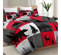 Rural Farmhouses Checkered s Patchwork Comforter Set Kids Jungle Animals Bear Down Coverless Duvet for Boys Girls, Reversible Quilt, Lightweight Washable 135 x 200 cm Bedding Decor