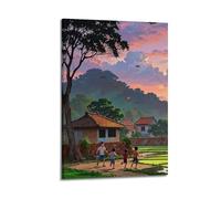 Rural Field House Landscape Painting (3) Poster Attractive View Wall Art Canvas Printings for Room Aesthetic24x36inch(60x90cm) Frame-style-1