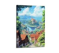Rural Field House Landscape Painting (5) Poster Attractive View Wall Art Canvas Printings for Room Aesthetic20x30inch(50x75cm) Frame-style-1