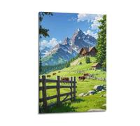 Rural Field House Landscape Painting (6) Poster Attractive View Wall Art Canvas Printings for Room Aesthetic20x30inch(50x75cm) Frame-style-1