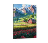 Rural Field House Landscape Painting (7) Poster Attractive View Wall Art Canvas Printings for Room Aesthetic12x18inch(30x45cm) Frame-style