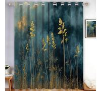 Rural Fields Blackout Curtains for Bedroom Thermal Insulated Golden Leaf Grass Spikes Curtains Drapes Gasoline Color Eyelet Curtain with Black Liner for Darkening Privacy Protection 2 Panels, 46"x54"