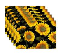 Rural Flower Fields Placemats Set of 6 Heat Resistant Non-Slip Sunflower Table Mats Washable Place Mats, Easy to Clean for Kitchen Dining Table Décor 18"X12", Yellow