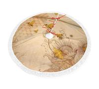 Rural Honey Bees Flowers Print Christmas Tree Skirt Perfect For Christmas, New Year Seasonal Celebrations