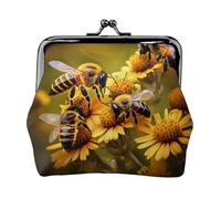 Rural Honey Bees Flowers Print Coin Purse,Lock Wallet Buckle Kiss Lock,Purse Leather Coin Purse Change Holder Wallet