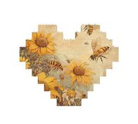 Rural Honey Bees flowers Printed Jigsaw Puzzle 10.8x12.8 CM, Heart-Shaped Puzzle Challenging Game for Adults Gifts, Family Fun Decorative Wall Decor