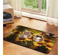 Rural Honey Bees Flowersprint Pet Absorbent Leather Tablecloth,Wipe Clean Quick Dry,Food Mat For Small Animals