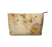 Rural Honey Bees Wildflowers Corduroy Makeup Bag Travel Organizer Bag Cosmetic Bag Large Wide-Open Pouch