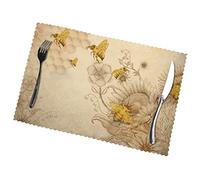 Rural Honey Bees Wildflowers Placemats Set Of 6.Heat-Resistant,Washable And Reusable. Table Mat For Indoor And Outdoor Use.30x45cm.