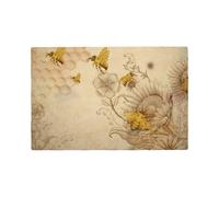 Rural Honey Bees Wildflowers Printed Linen Placemats 4 PCS Set - Double Layer Heat Resistant Non-Slip Place Mats for Dining Room, Kitchen Table Decor, Indoor Outdoor, Housewarming Gift