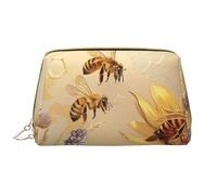 Rural Honey Bees Wildflowers Printed Makeup Bag for Women Portable Leather Make up Bag Travel Zipper Cosmetic Bags Organizer