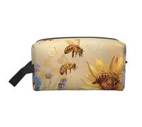 Rural Honey Bees Wildflowers Printed Makeup Bag Travel Portable Cosmetic Bag Large Capacity Makeup Case Toiletry Handbag Organiser for Women