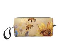 Rural Honey Bees Wildflowers Printed Makeup Bag with Handle, Lightweight Portable Cosmetic Organiser for Travel, Gym & Daily Use - Gift for Women Girls