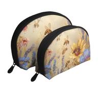 Rural Honey Bees Wildflowers Printed Makeup Bags 2-Piece Portable Shell Travel Toiletry Bag Cosmetic Organizer Bag for Women