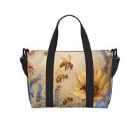 Rural Honey Bees Wildflowers Printed Travel Bag Duffle Bag for Men Women, Large Water Resistant Gym Bag Weekend Holdall Bag with Shoulder Strap