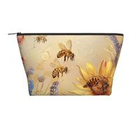Rural Honey Bees Wildflowers Printed Travel Makeup Bag Trapeze Cosmetic Bag Makeup Case Toiletry Bag Organiser for Women