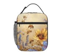 Rural Honey Bees Wildflowers Prints Insulated Lunch Tote Bag Lunch Box Reusable Lunch Cooler Bag for Women/Men Work, Picnic, School, Travel
