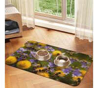 Rural Honey Bees Wildflowersprint Pet Absorbent Leather Tablecloth,Wipe Clean Quick Dry,Food Mat For Small Animals
